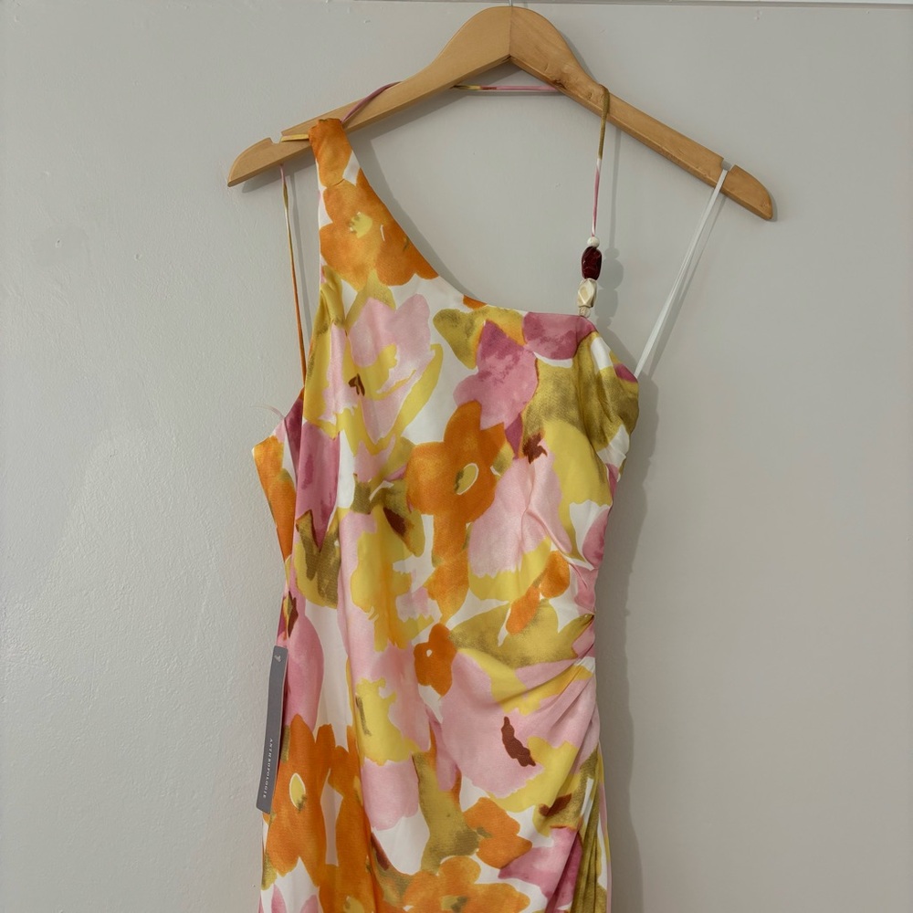 ANTHRO BARDOT Floral Asymmetrical Dress with Bead Detail